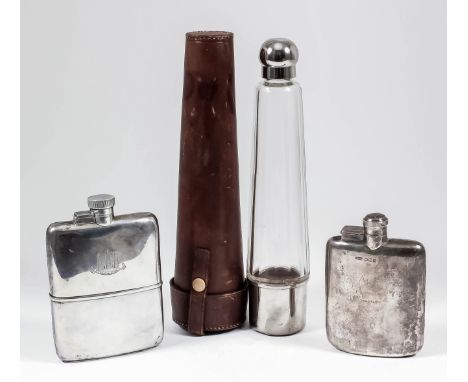 A George V silver rectangular hip flask with bayonet top and removable cup, and engraved "The Cambridgeshire Regiment" crest,