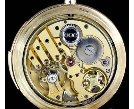 An early 20th Century 18k gold full hunting cased minute repeating keyless lever pocket watch by Le Coultre No. 20848, the si