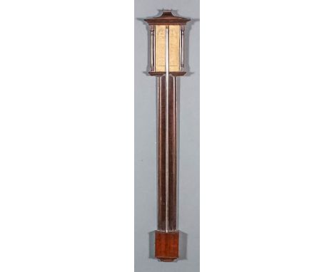 A late 18th/early 19th Century mahogany cased stick barometer by Baptista Roncheti & Co of Manchester, with printed paper sca