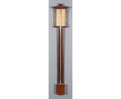 A late 18th/early 19th Century mahogany cased stick barometer by Baptista Roncheti & Co of Manchester, with printed paper sca