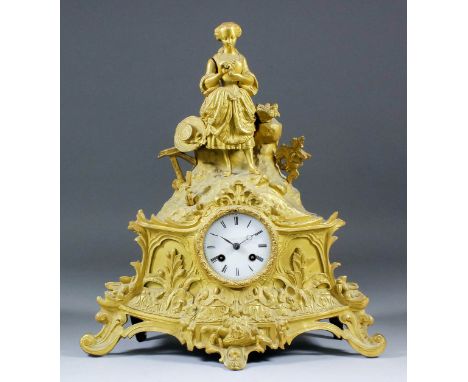 A 19th Century French gilt brass cased mantel clock by Japy Freres, No.255, the 3.25ins diameter white enamel dial (cracked) 