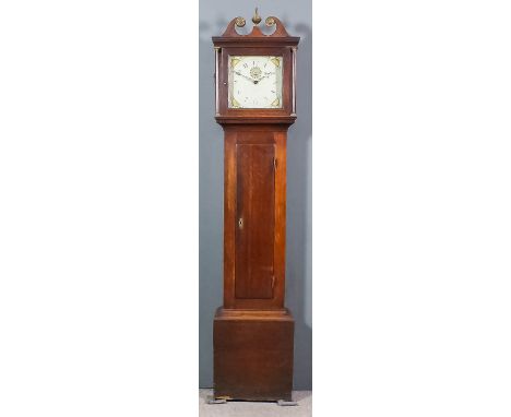 A late 18th Century oak longcase clock by Robert Apps of Battle, the 11ins square painted dial with Arabic numerals, to the t