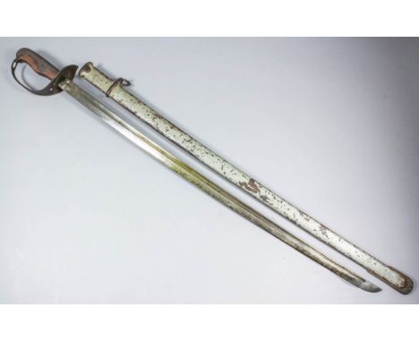 A 20th Century Japanese Officer's sword, 30ins bright steeled fullered blade stamped with number "20793", plain steel guard w