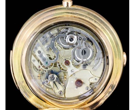 A late 19th Century 18k gold full hunting cased minute repeating complicated multifunction keyless lever pocket watch by Maur