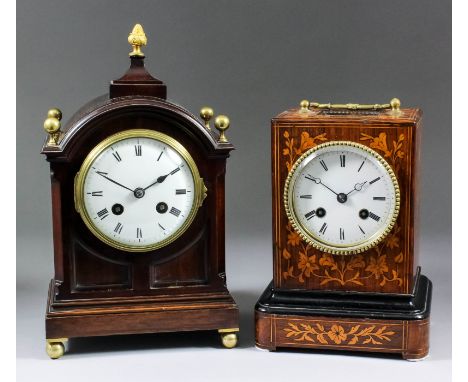 A 19th Century French mahogany cased mantel clock by Samuel Marti No. 460148, the 4ins diameter white enamel dial with Roman 