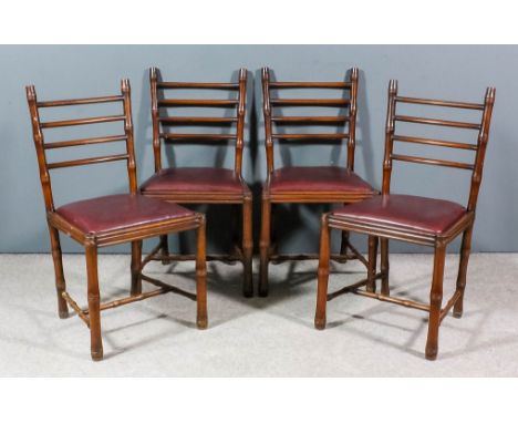 Four Anglo Indian hardwood "bamboo" pattern ladder back dining chairs, by The Calcutta Furniture Manufacturing Company, Calcu