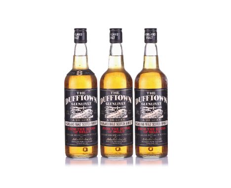 Three bottles of The Dufftown Glenlivet 8yr old Highland Malt Scotch Whisky, 70 proof, 26 2/3 fl ozs, bottled 1970'sPrivate c