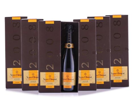 Six bottles of 2008 Vintage Veuve Clicquot Champagne, each in original carton.