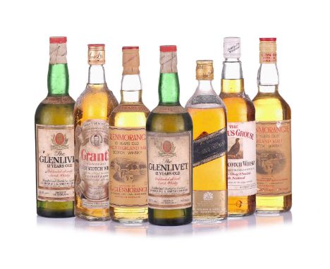 Two bottles of Glenlivet Unblended Malt Scotch Whisky, 12yr old, 70 proof, 26 2/3 fl ozs, together with one Glenmorangie High