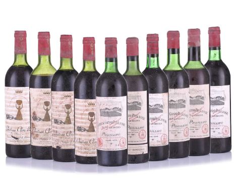 Ten bottles of Pauillac, comprising four Chateau Clerc Milon Rothschild, 1975, and six Chateau Grand Puy Lacoste Saint Guiron