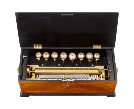 Walzenspieldose mit sichtbaren Glocken, um 1880Nr. 8026, möglicherweise Junod, 12 Melodien, begleitet von 8 abschaltbaren Glo