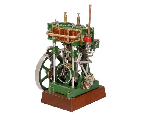 Zweizylinder-Schiffs-Verbunddampfmaschine, um 1960Funktionsmodell aus Messing, poliertem Stahl und Gußmetall, mit Hoch- und N