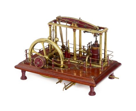 Funktionsmodell einer 6-Säulen-Balancier­dampfmaschine, um 1985England, komplett aus Messing, obenliegender Laufbalken, paral