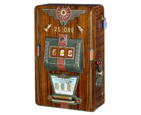 Geldspielautomat "Beromat Glocke", 1955Günther Wulff, Berlin. Mechanischer Spielautomat, Antrieb mit Hebel, Einsatz: 25 schwe