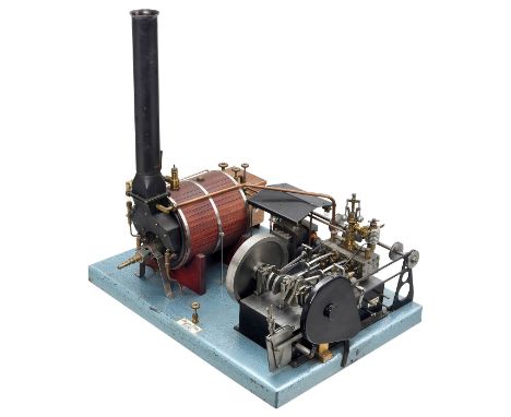 Zweizylinder-Dampfmaschinen-Anlage mit Dynamo, um 19602 nebeneinanderliegende Zylinder, Ø jeweils 3 cm, Kreuzkopfführung in G