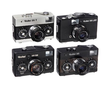 4 Rollei-35-ModelleRollei, Singapur. 1) Rollei 35 "Hertie-Modell". Schwarz mit Krokokunstleder, Nr. 3251010. Mit Schneider S-