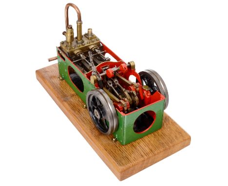 Präzisionsmodell einer liegenden Zweizylinder-Dampfmaschine, um 1980Hergestellt aus Messing und Stahl, Zylinder jeweils Ø 3,6