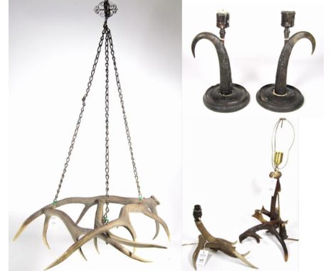 Antler Furniture: A Selection of Austro-German Antler and Horn Lamps, Candlesticks and Chandeliers, circa late 19th/early 20t