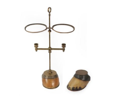 Sporting: A Late Victorian Brass Mounted Horse Hoof Inkwell and a Two-Branch Horse Hoof Oil Lamp, both by Rowland Ward, 166 P