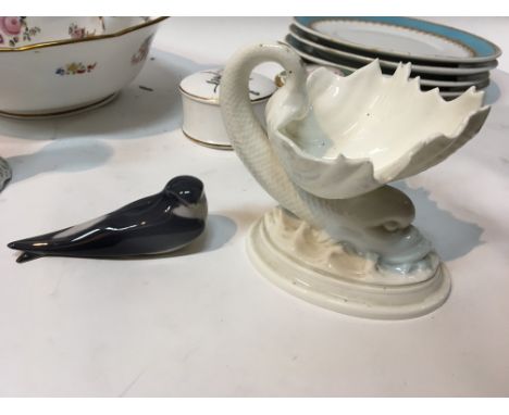 A collection of ceramics and glass Minton jug and bowl with matching tureen Royal Worcester stylised dolphin and other cerami