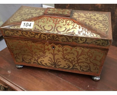 A Quality Regency brass inlaid rosewood tea caddy with inset brass  handles.