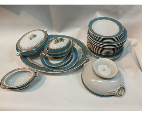 A late Victorian Worcester part dinner service with turquoise blue border,approx 27pcs.