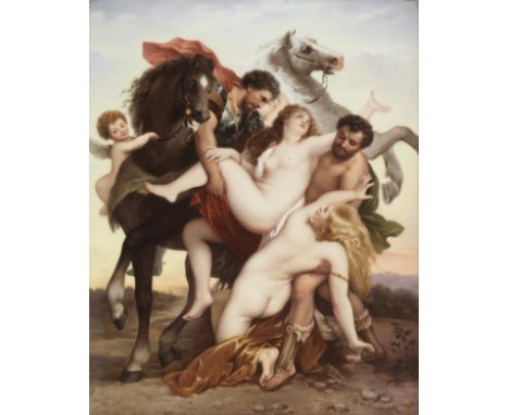 A Berlin (KPM) plaque depicting the Rape of the Daughters of Leucippus, mid 19th centuryDepicting a classical figural scene a