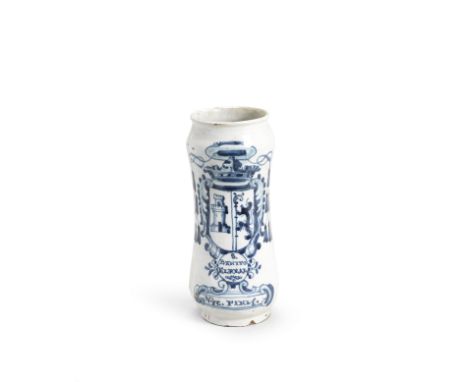 A SPANISH, TALAVERA ALBARELLO, MADE FOR THE MONASTERY OF SAN BENITO EL REAL, 18TH CENTURYEn suite with the previous lot, deco