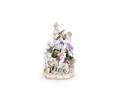 A large Meissen musical group, late 19th centuryAfter the 18th century model by M.V. Acier, modelled in the round with variou
