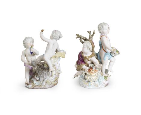 Two Meissen groups of putti emblematic of the Seasons, 19th centuryEach modelled in the round, one depicting Winter wearing a