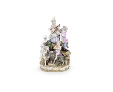 A large Meissen musical group, late 19th centuryAfter the 18th century model by M.V. Acier, modelled in the round with variou