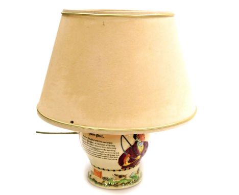 A Crown Devon Fieldings John Peel table lamp, previously converted from a vase with cream shade, 16cm high. 