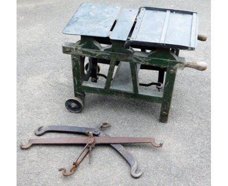 Victorian portable trolley scales, class III to weight 55lb retailed by Bastick and two hanging balance scale beams. (3)