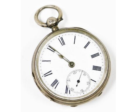 A Victorian silver cased pocket watch, with white enamel dial and seconds dial, keywind, Chester 1889.