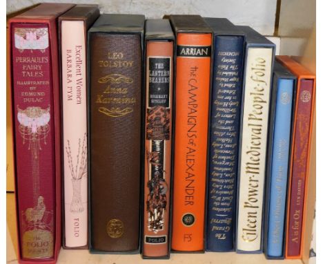 Folio Society. Nine volumes, to include Fairy Tales, Excellent Women, Anna Karenina, The Lantern Bearers, The Campaigns of Al
