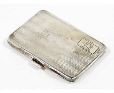 A George V silver cigarette case, with engine turned decoration and crest bearing the initials VEC, Birmingham 1926, 2½oz.