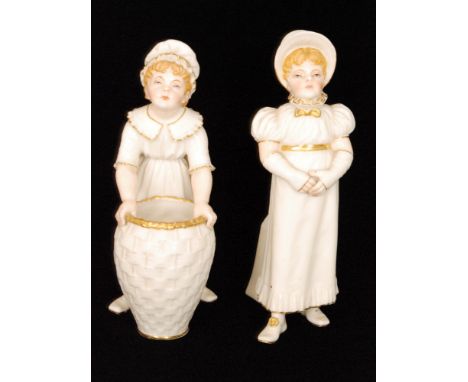 A late 19th Century Royal Worcester sugar sifter modelled as a girl in Regency dress with gilt detailing in the style of Kate