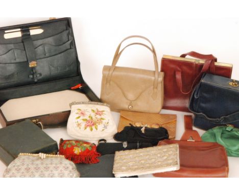 A collection of assorted 1930s, 1940s and later lady's vintage handbags to include beaded and leather examples together with 