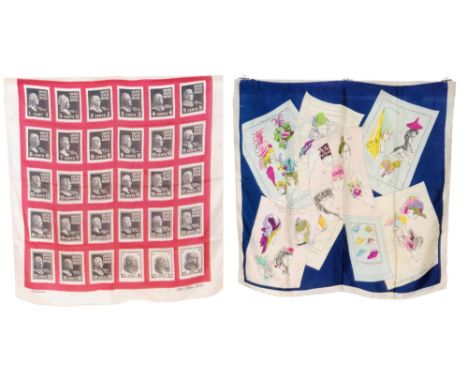 Two American 1950s lady's vintage silk scarves, the first decorated with profiles of each American president within a United 
