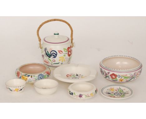 A small collection of assorted Poole Pottery 'Traditional' wares to include an LE biscuit barrel, a BN posy bowl, a CS bowl a