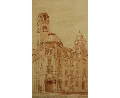 FREDERICK HARRY BAINES (1910-1995) - 'Jubilee House, Deansgate, Manchester', ink and wash architectural drawing, signed and d