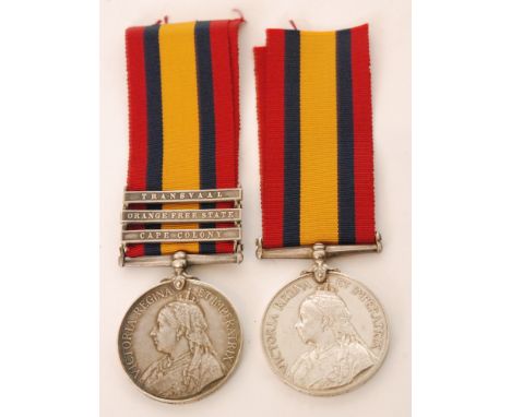 A Queen's South Africa Medal with Transvaal, Orange Free State and Cape Colony bars to 7368 Pte A. Bracewell Royal Army Medic