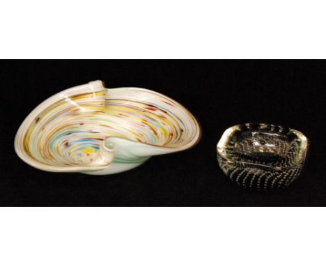 A post war Fratelli Toso Murano glass bowl designed Ermanno Toso of elliptical form with two folded sections decorated with r