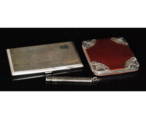 A George V hallmarked silver rectangular cigarette case with engine turned decoration Birmingham 1928, Frederick Field, a Con