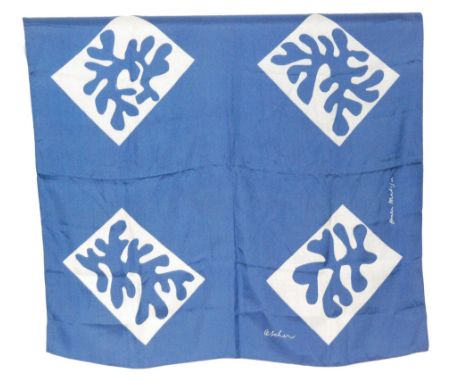 An Ascher 'Art Square' silk scarf printed in the Echarpe design by Henri Matisse, the blue ground with four white rectangles 