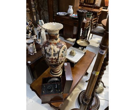 A Crystal set, large Satsuma vase, weight and scales etc.