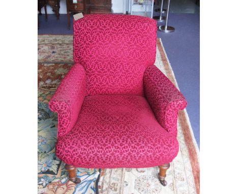 ARMCHAIR, Victorian walnut, with red patterned fabric upholstery, 77cm W.