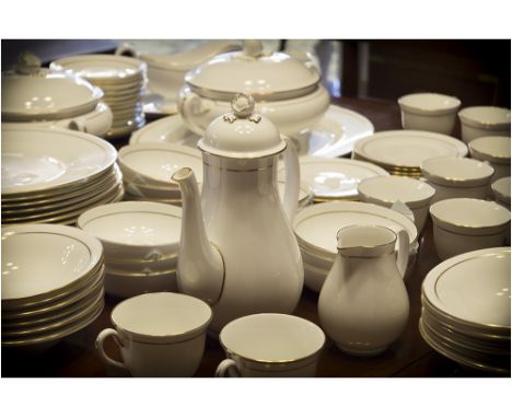 DINNER SERVICE, Royal Worcester Bone China Contessa pattern white and gold, twelve settings, seven piece including dinner, si