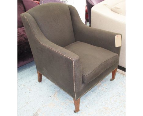 BEAUMONT & FLETCHER ARMCHAIR, in brown linen fabric on square castor supports, 74cm W.