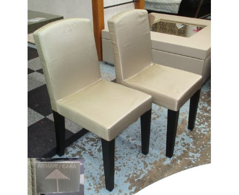 ARMANI CASA CHAIRS, a set of eight, in a shimmering light olive coloured upholstery, each 87cm H x 50cm D x 41cm W. (8)